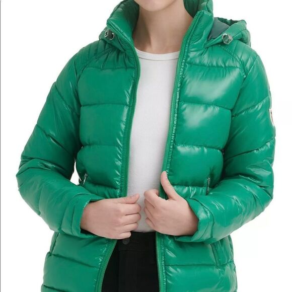 Guess Kelly Green shine puffer size L, NWT - Picture 2 of 16